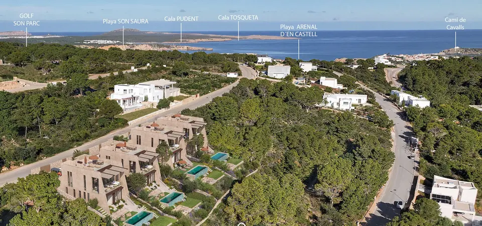 Luchtfoto van de villa’s en de kust