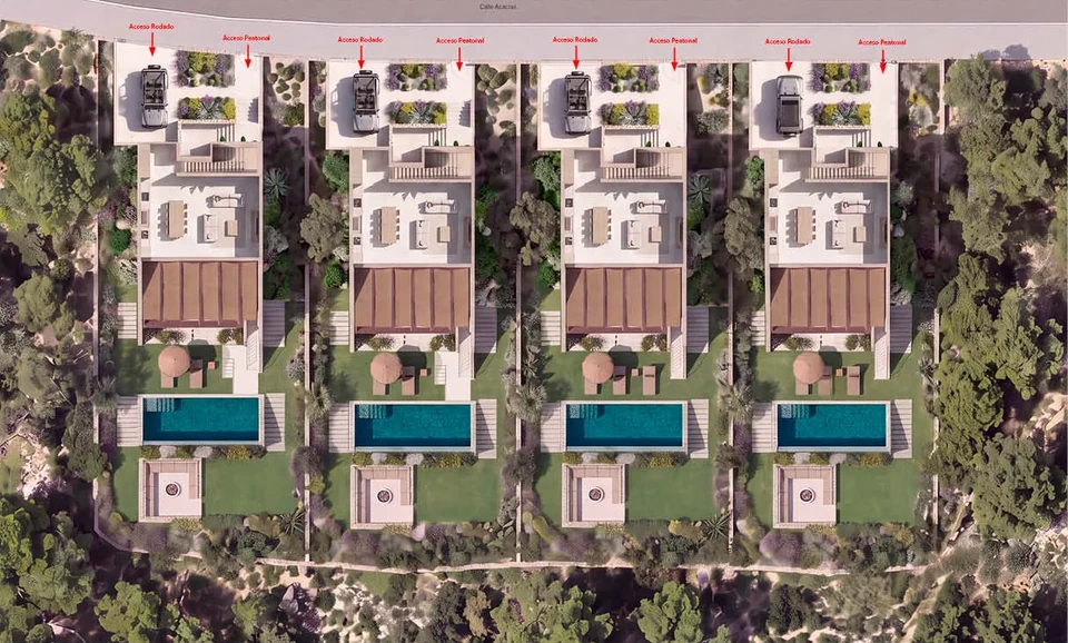 Situatietekening van de vier villa’s